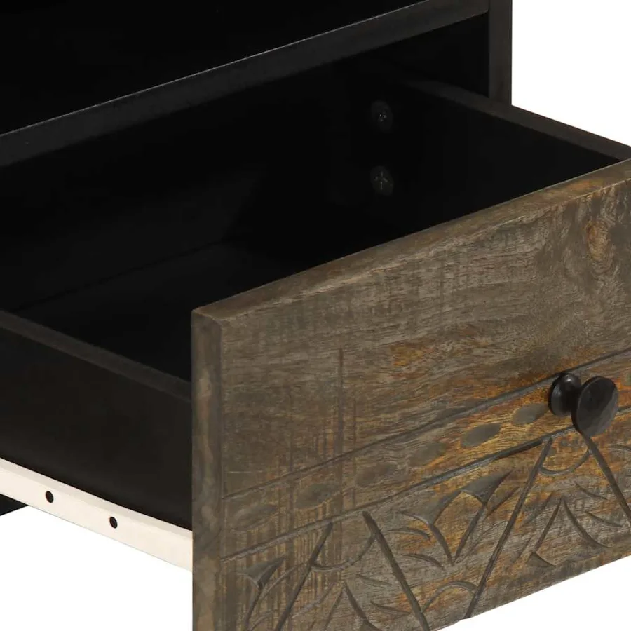 Table basse gris clair 80x54x40 cm bois massif de manguier - 7