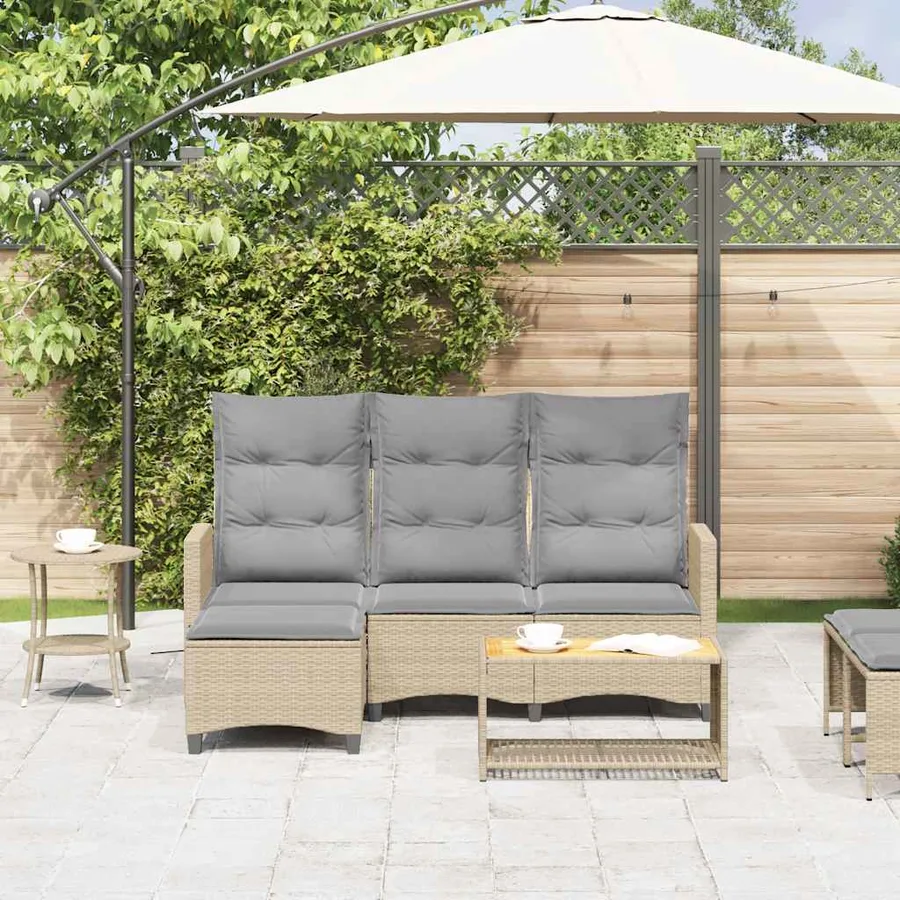 Canapé de jardin inclinable coussins forme de L beige polyrotin - 3