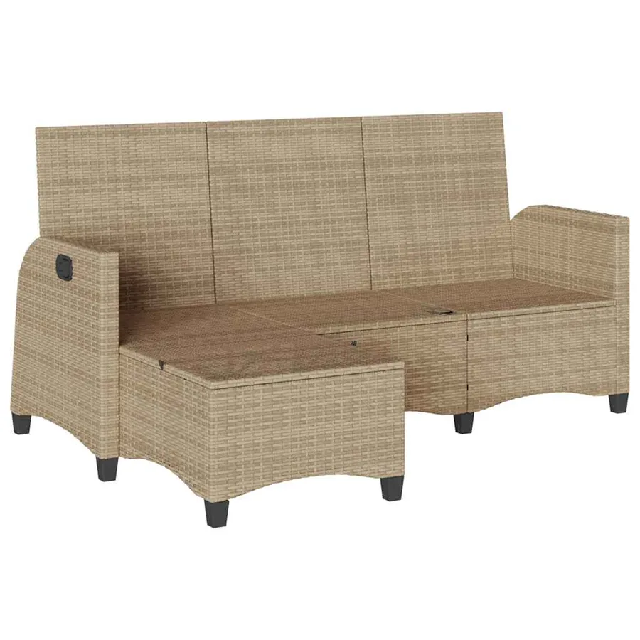 Canapé de jardin inclinable coussins forme de L beige polyrotin - 4