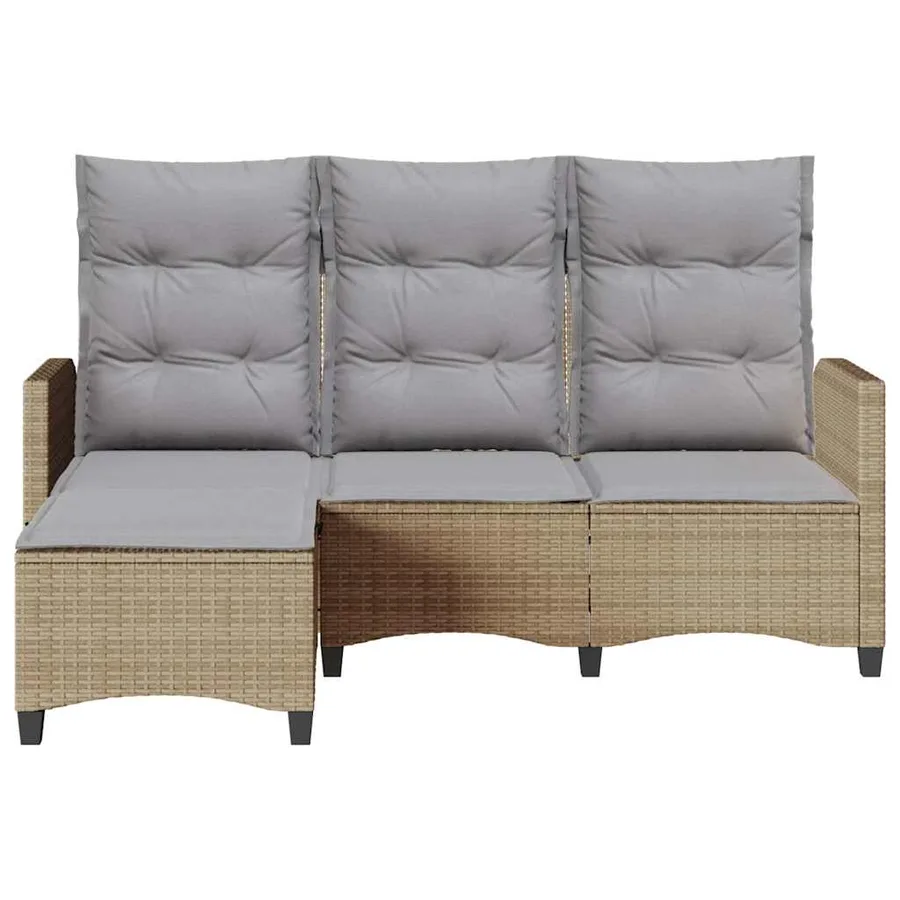 Canapé de jardin inclinable coussins forme de L beige polyrotin - 5