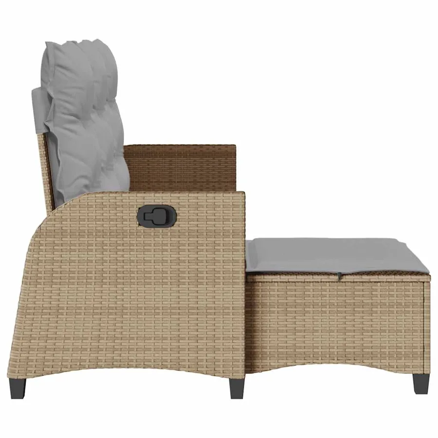 Canapé de jardin inclinable coussins forme de L beige polyrotin - 6
