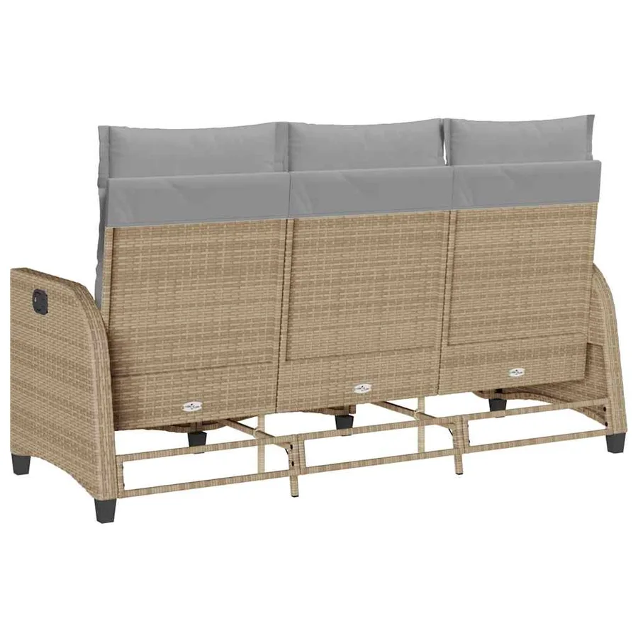 Canapé de jardin inclinable coussins forme de L beige polyrotin - 7