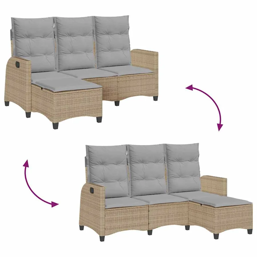 Canapé de jardin inclinable coussins forme de L beige polyrotin - 9