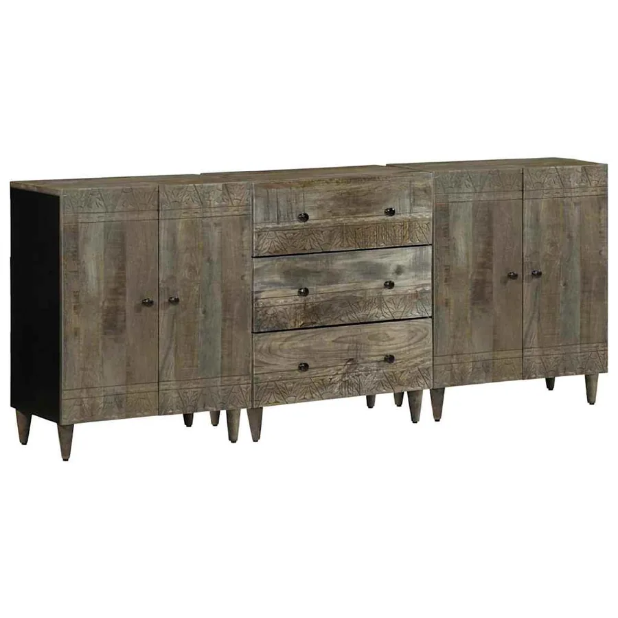 Buffets 3 pcs gris clair 60x33,5x75 cm bois de manguier massif