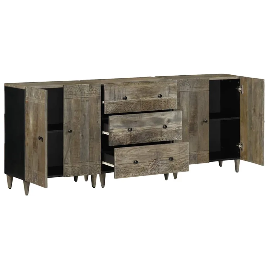Buffets 3 pcs gris clair 60x33,5x75 cm bois de manguier massif - 3