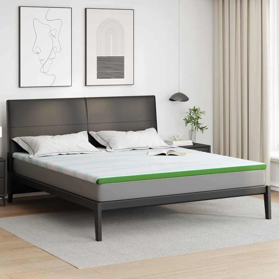 Surmatelas Blanc et vert 180 x 200 cm Tissu Jacquard