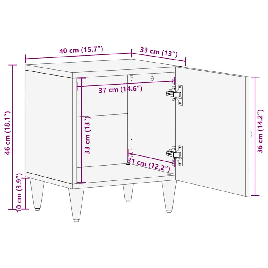 Table de chevet gris clair 40x33x46 cm bois de manguier solide - 12