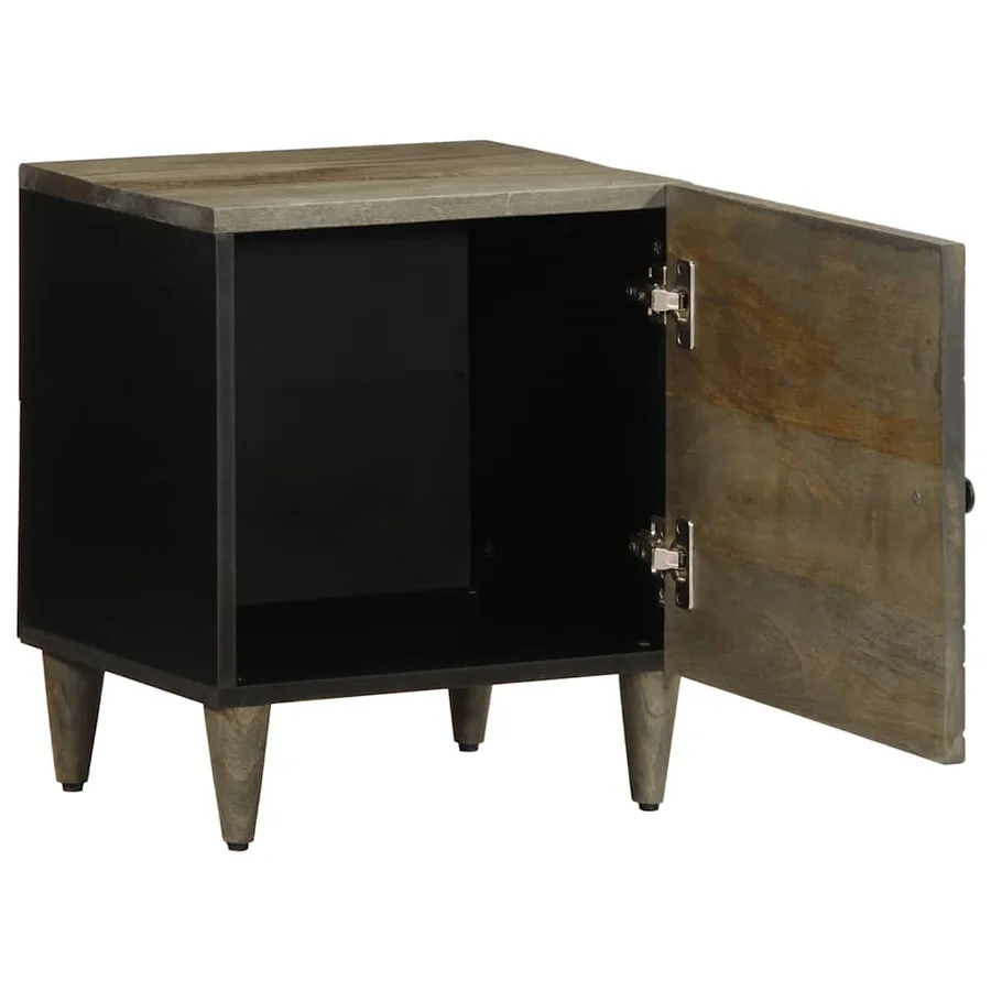 Table de chevet gris clair 40x33x46 cm bois de manguier solide - 2