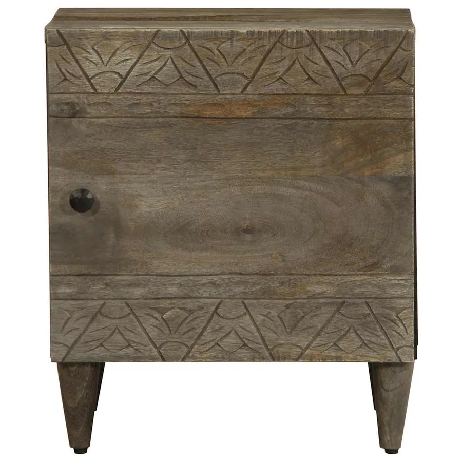 Table de chevet gris clair 40x33x46 cm bois de manguier solide - 3