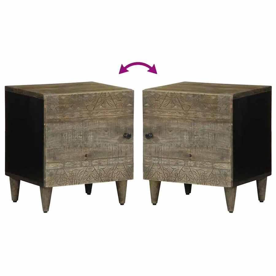 Table de chevet gris clair 40x33x46 cm bois de manguier solide - 6