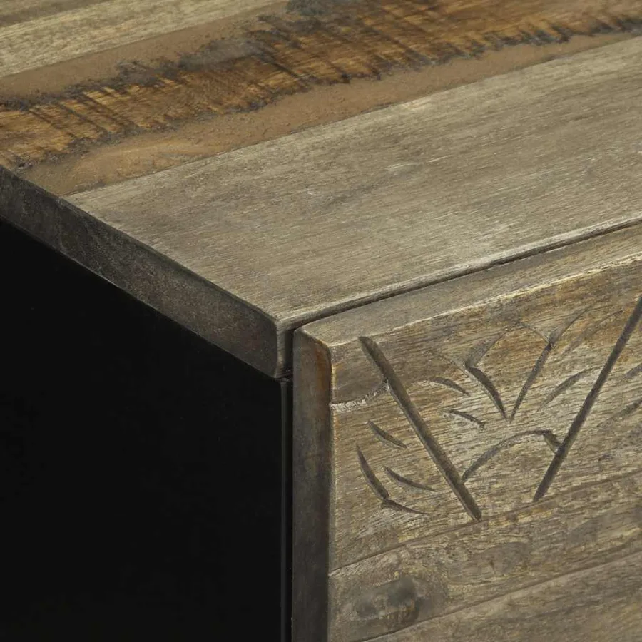 Table de chevet gris clair 40x33x46 cm bois de manguier solide - 7