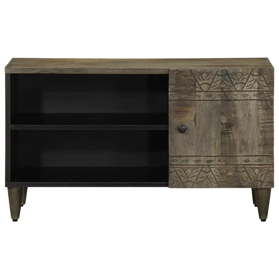 Meuble TV gris clair 80x31,5x46 cm bois massif de manguier - 2