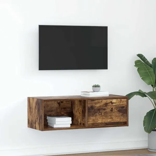 Meuble TV chêne fumé 80x31x25,5 cm bois d'ingénierie