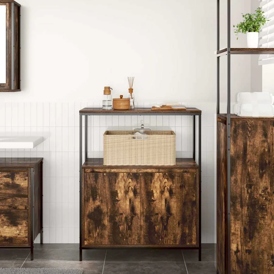 Meuble de salle de bain avec étagères chêne fumé 76,5x35x95 cm - 3
