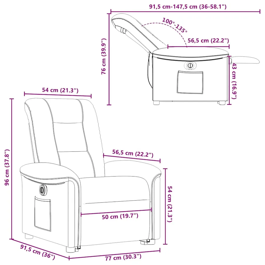 Fauteuil inclinable électrique gris nuage tissu - 16