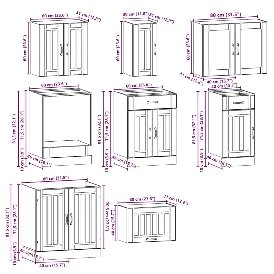 Ensemble d'armoires cuisine 8pcs Kalmar blanc bois d'ingénierie - 8