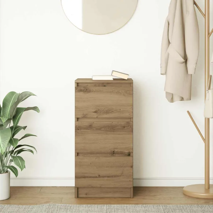 Buffet chêne artisanal 37,5x35x76 cm bois d'ingénierie - 3