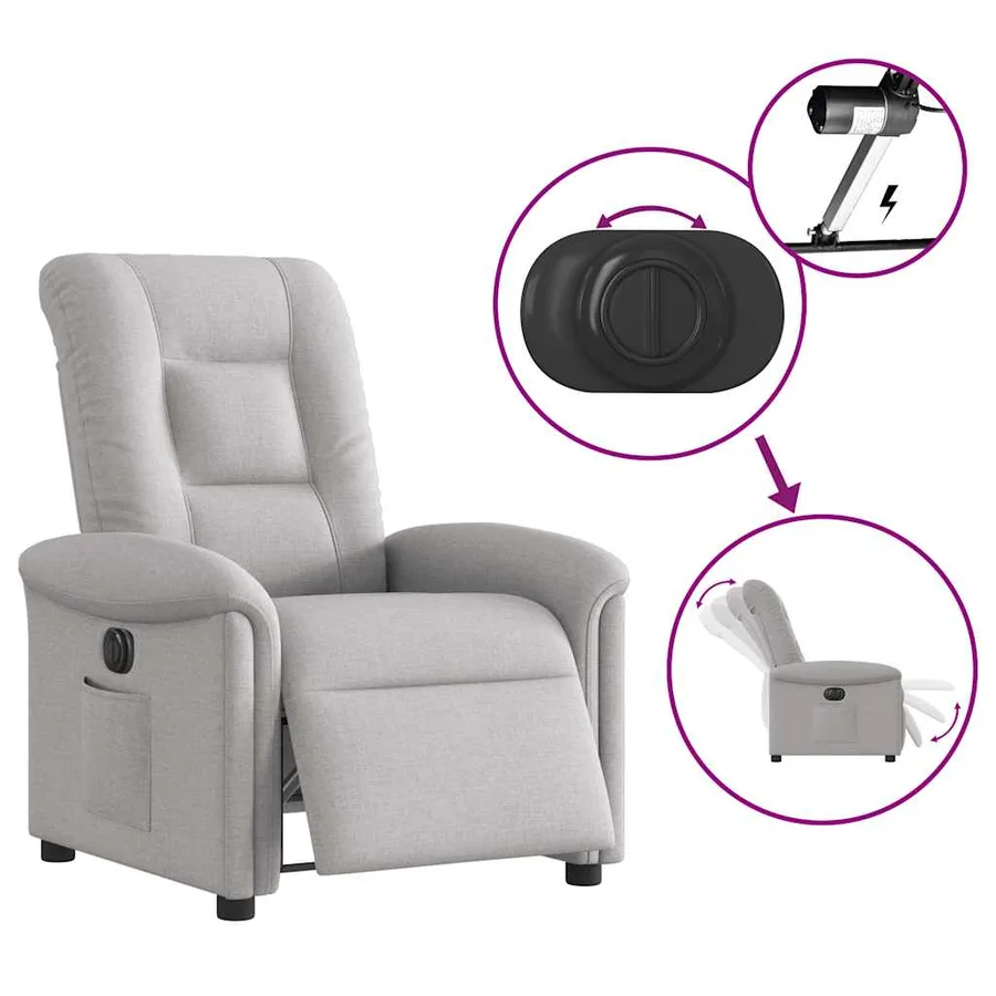 Fauteuil inclinable électrique gris nuage tissu - 9
