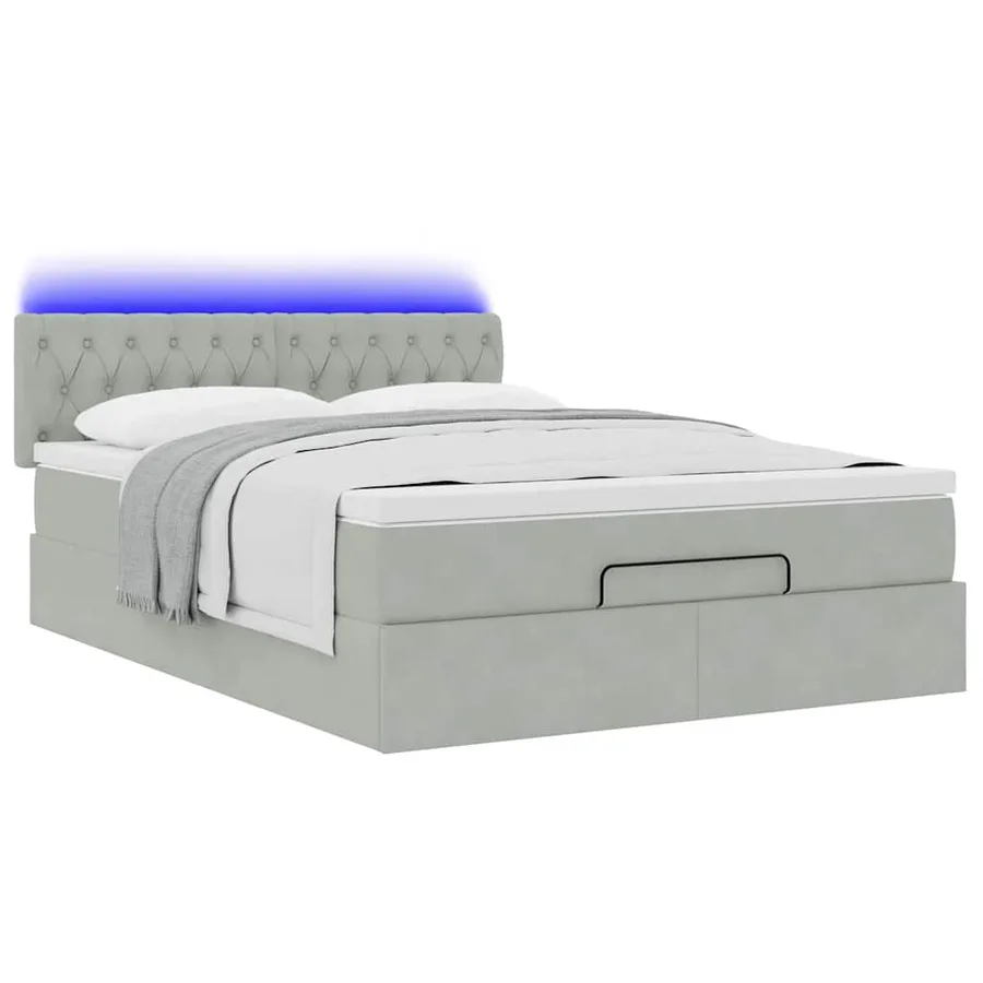 Cadre de lit ottoman avec matelas gris clair 140x200 cm velours - 3