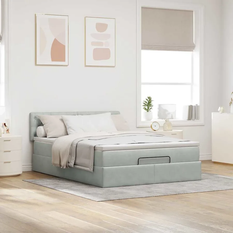 Cadre de lit ottoman avec matelas gris clair 140x200 cm velours - 4