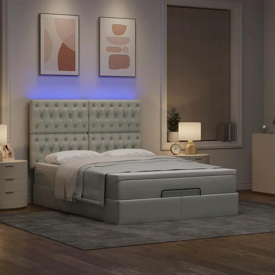 Cadre de lit ottoman avec matelas gris clair 140x200 cm velours - 3