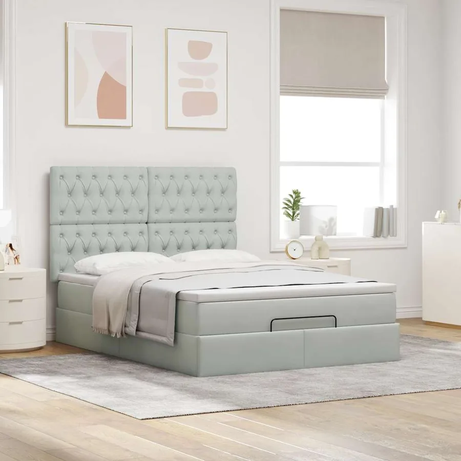 Cadre de lit ottoman avec matelas gris clair 140x200 cm velours - 4