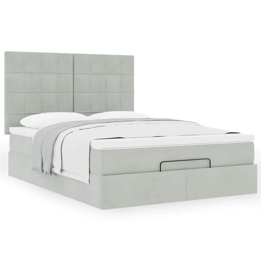 Cadre de lit ottoman avec matelas gris clair 140x200 cm velours - 4