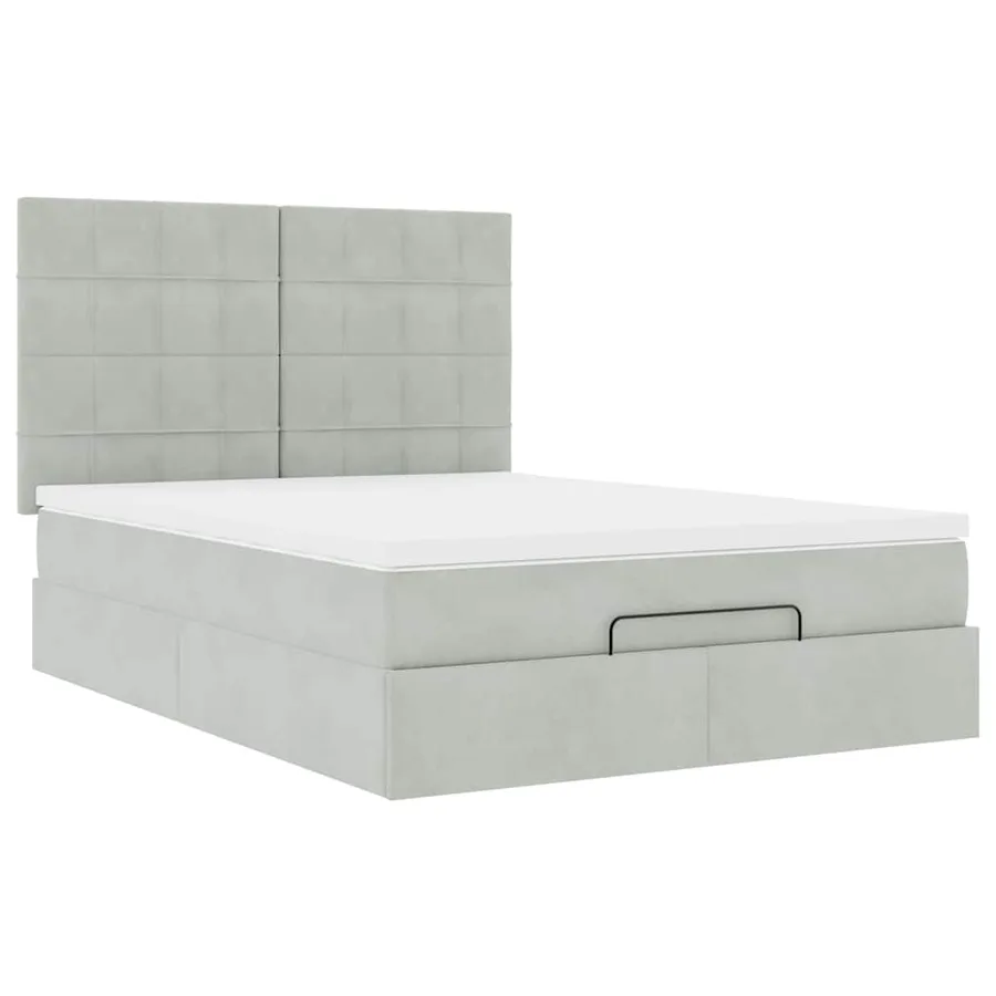 Cadre de lit ottoman avec matelas gris clair 140x200 cm velours - 6