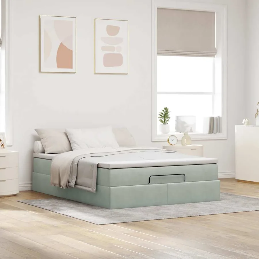 Cadre de lit ottoman avec matelas gris clair 140x200 cm velours - 3