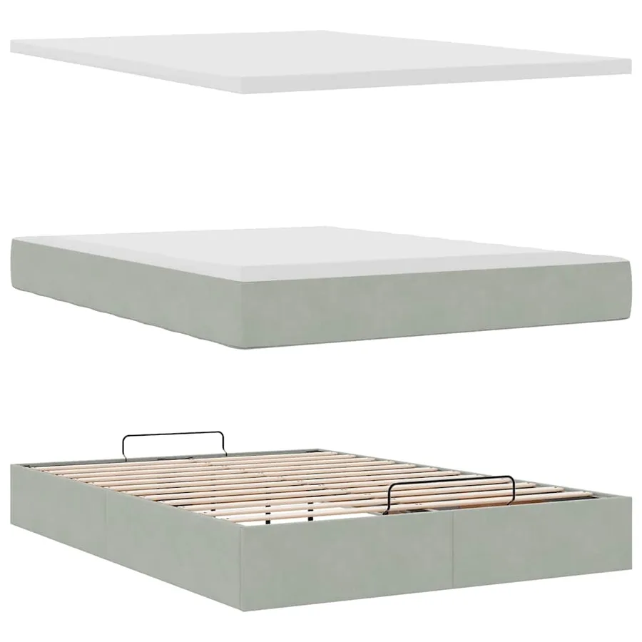 Cadre de lit ottoman avec matelas gris clair 140x200 cm velours - 8