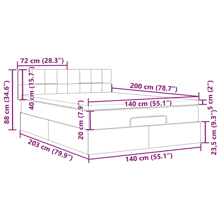 Cadre de lit ottoman avec matelas gris clair 140x200 cm velours - 16