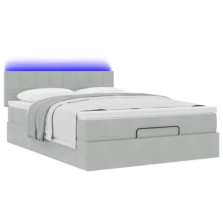 Cadre de lit ottoman avec matelas gris clair 140x200 cm velours - 3