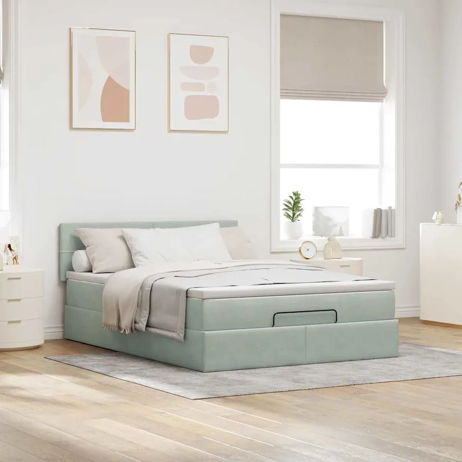 Cadre de lit ottoman avec matelas gris clair 140x200 cm velours - 4
