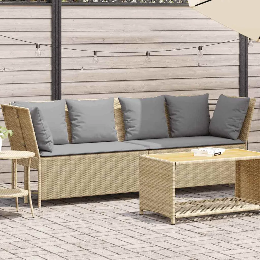 Canapé de jardin avec coussins beige résine tressée