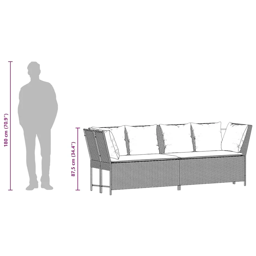 Canapé de jardin avec coussins beige résine tressée - 10