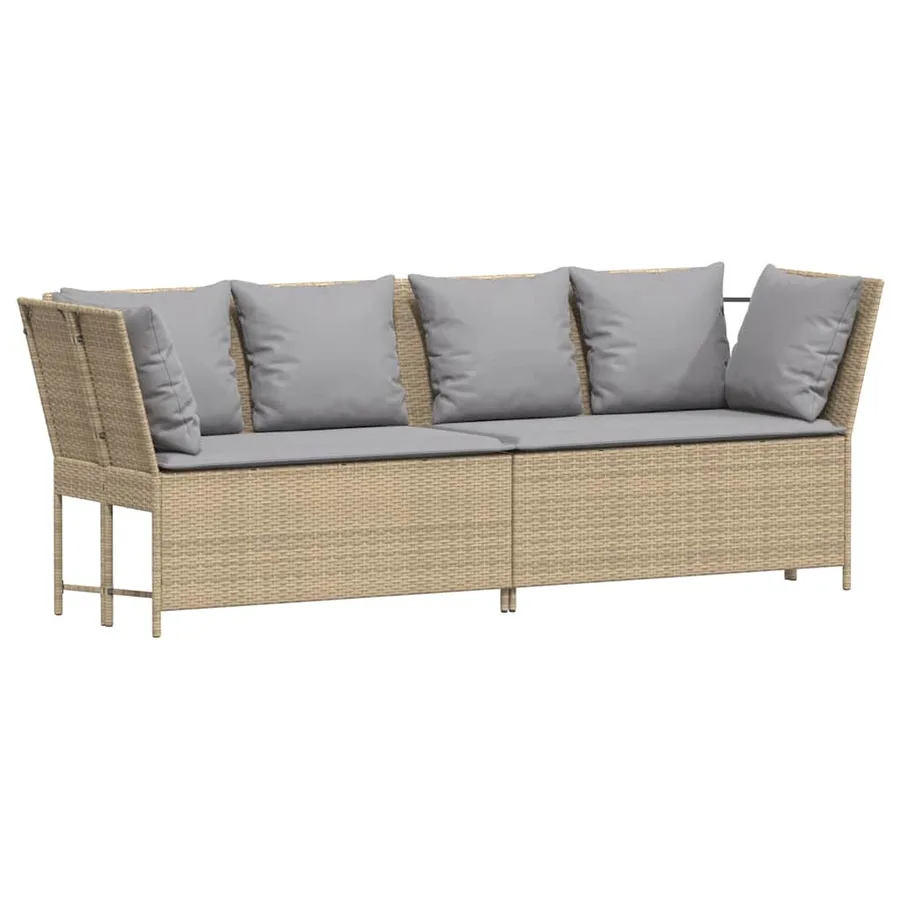 Canapé de jardin avec coussins beige résine tressée - 2