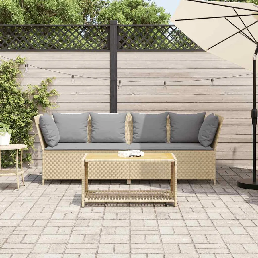 Canapé de jardin avec coussins beige résine tressée - 3