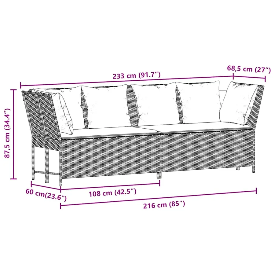 Canapé de jardin avec coussins beige résine tressée - 9