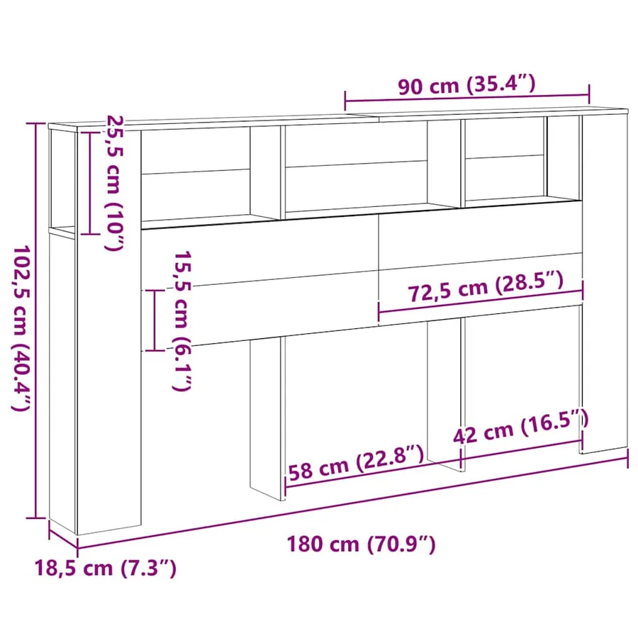 Cabinet de Tête de Lit Chêne noir 180 x 18,5 x 102,5 cm - 10