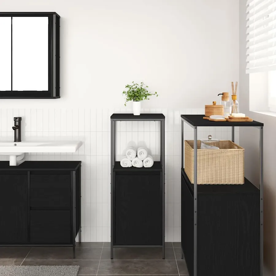 Meuble de salle de bain avec étagères chêne noir 36x35x95 cm - 3