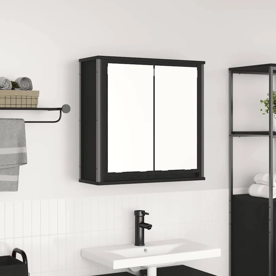 Armoire murale de salle de bain miroir chêne noir 60x21x60 cm