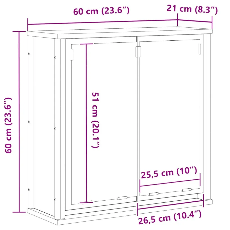 Armoire murale de salle de bain miroir chêne noir 60x21x60 cm - 13