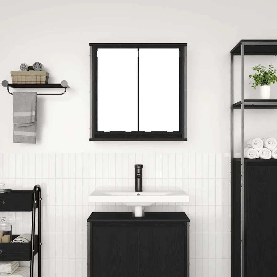 Armoire murale de salle de bain miroir chêne noir 60x21x60 cm - 3
