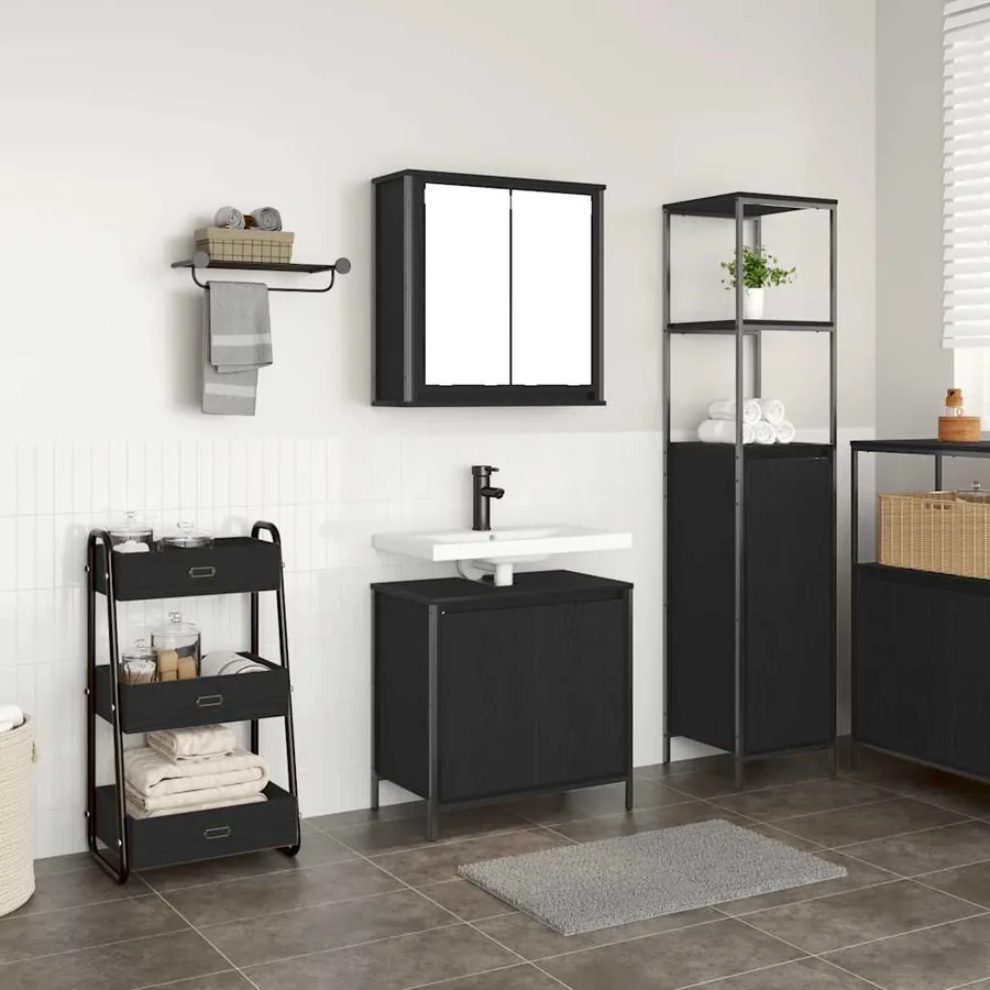 Ensemble de meubles de salle de bain 2 pcs en chêne noir et bois d'ingénierie