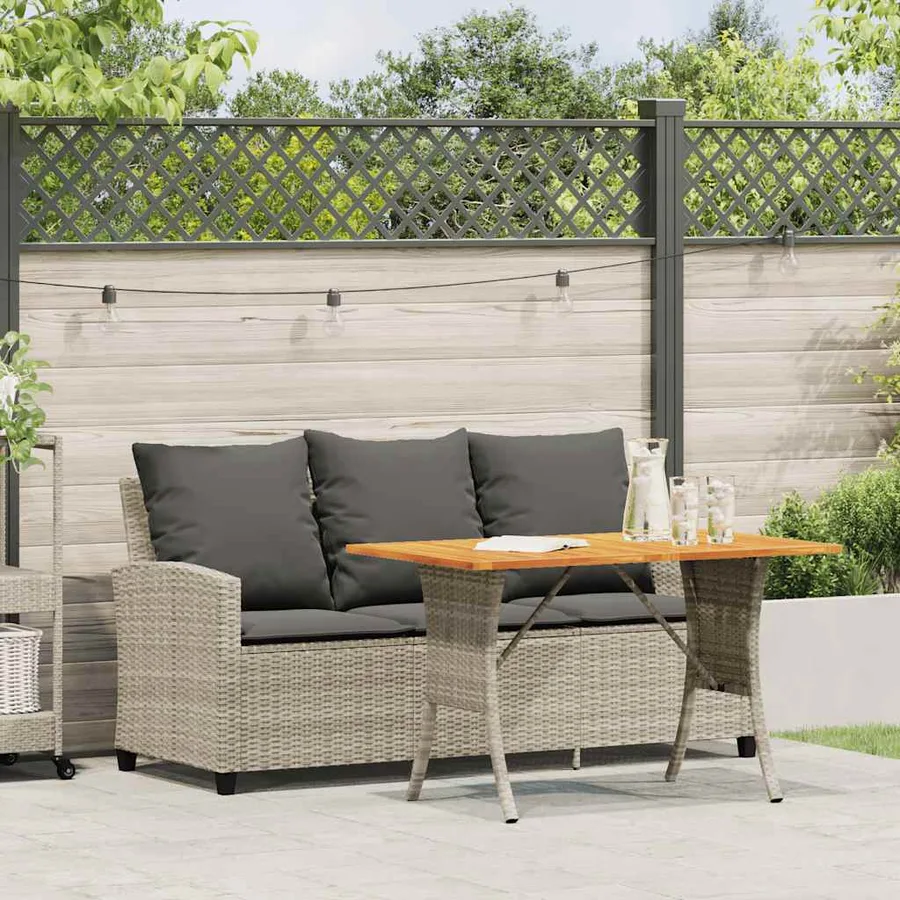 Canapé de jardin 3places coussins et table gris clair polyrotin - 3