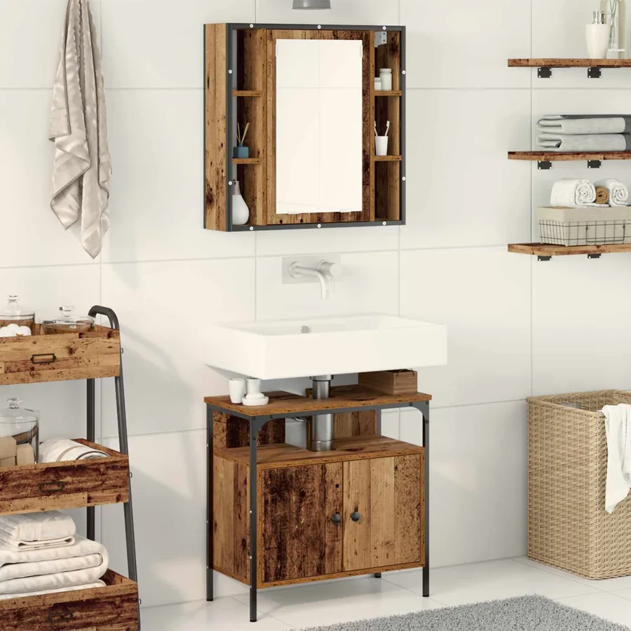 Ensemble de mobilier de salle de bain avec étagère 2 pcs Marron