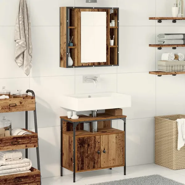 Ensemble de mobilier de salle de bain avec étagère 2 pcs Marron