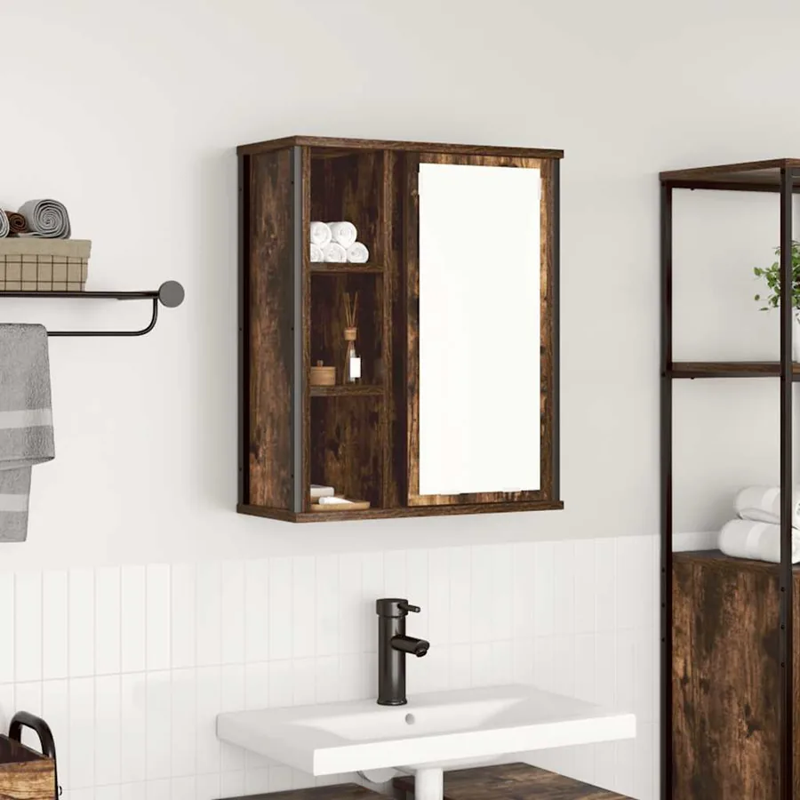Armoire murale de salle de bain miroir chêne fumé 50x21x60 cm