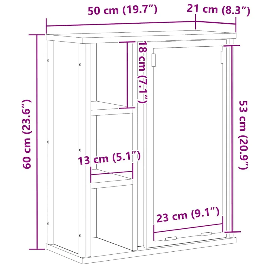Armoire murale de salle de bain miroir chêne marron 50x21x60 cm - 15