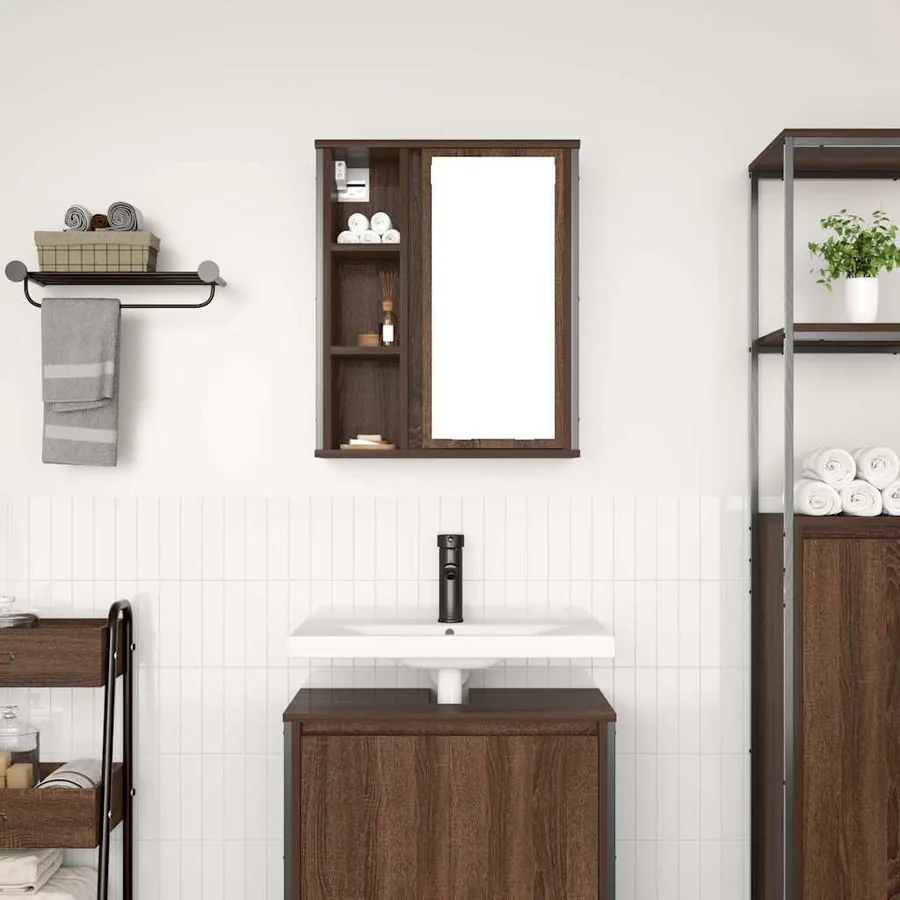 Armoire murale de salle de bain miroir chêne marron 50x21x60 cm - 3